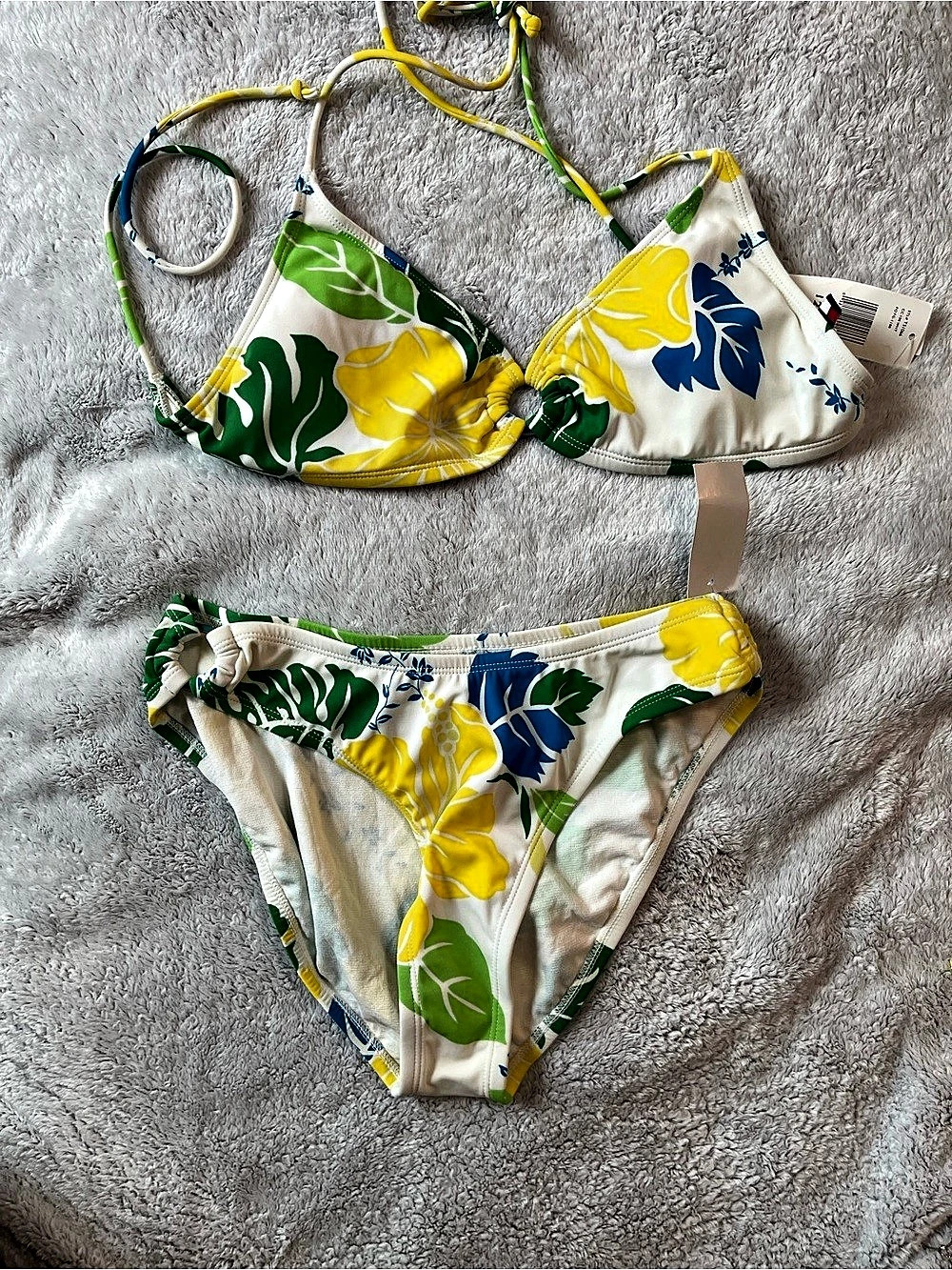 Tommy Hilfiger 2 Piece Set Floral Bikini in White & Yellow Size 12 NWT